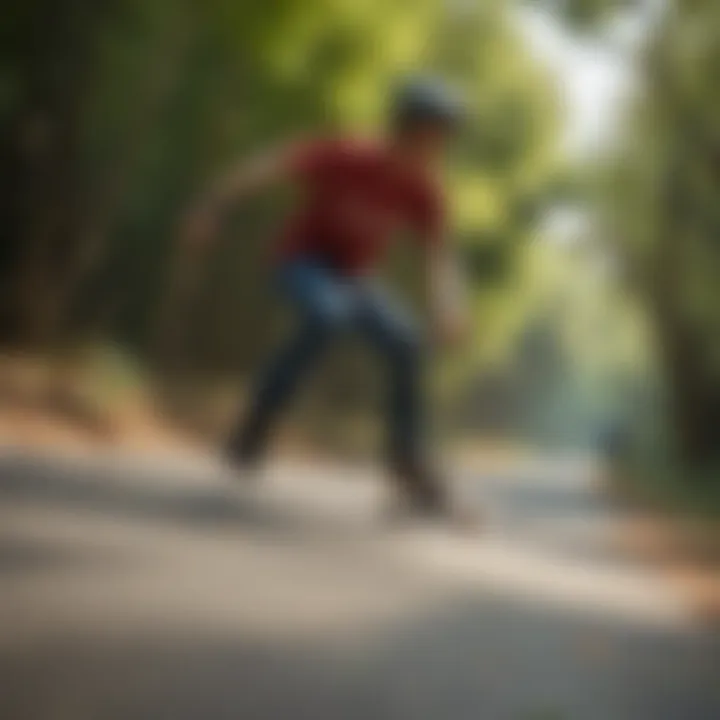 Rider gliding effortlessly on a Sector Nine bamboo longboard in a scenic park