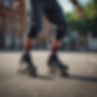 Action shot of a skateboarder wearing trefoil quarter socks during a trick