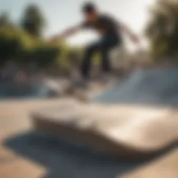 A skateboarder performing a trick in a skate park