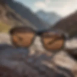Close-up view of Smith Shoutout sunglasses on a rocky terrain during a mountain biking adventure