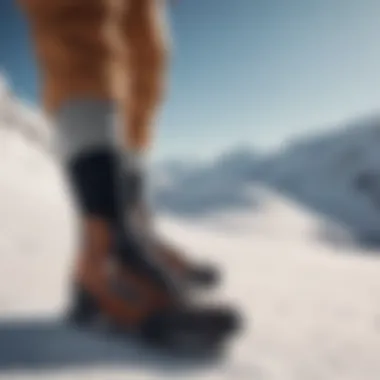 A snowboarder wearing trefoil quarter socks in a snowy landscape