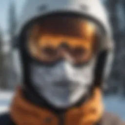Snowboarder wearing a stylish face covering on a snowy slope