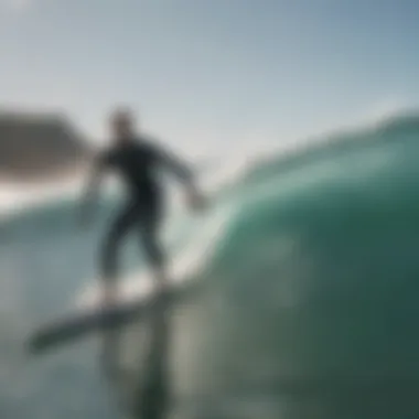 A beginner surfer practicing techniques on calm waters