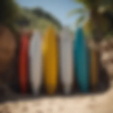 Proper Storage Practices for Longevity A pristine beach scene showcasing surfboards properly stored away