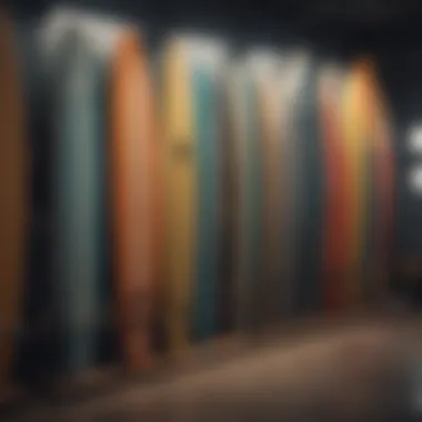 Maximizing Space with Organized Surfboard Racks A rack displaying surfboards organized by size and design