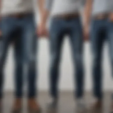 A diverse group of individuals wearing super skinny jeans in various styles and colors at a social gathering