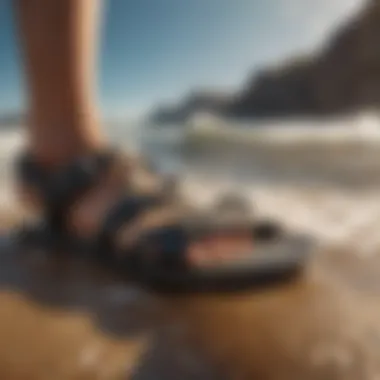 A close-up of high-quality surf brand sandals showcasing innovative materials.