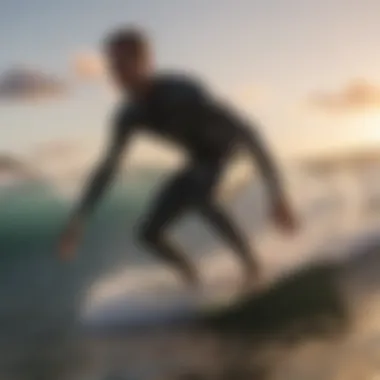 Surfer Embracing the Dawn Waves A surfer riding a wave at a sunrise
