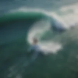 Aerial view of surfers riding the waves in Baja California