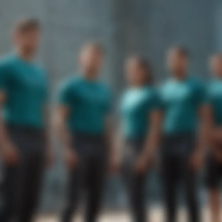 Group of athletes wearing teal shirts in a competition