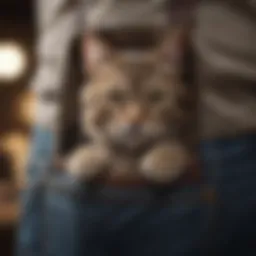 Charming cat design peeking from a pocket