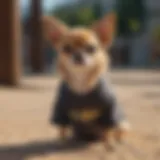 Chihuahua wearing a stylish t-shirt outdoors