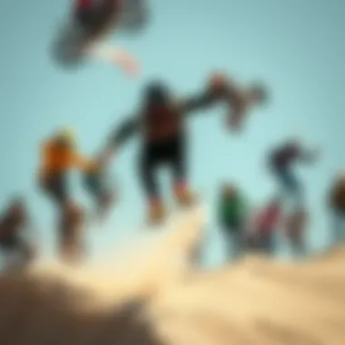 Engagement in Extreme Sports A vibrant scene showcasing extreme sports enthusiasts engaging in various activities.