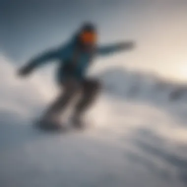 A stunning view of a snow-covered slope with a snowboarder capturing the essence of freedom.