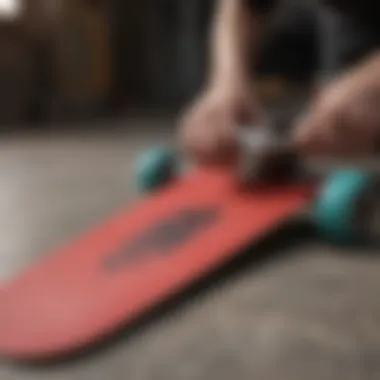 Demonstration of proper grip tape installation on a skateboard