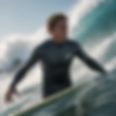 Surfer wearing a jacket during a wave ride