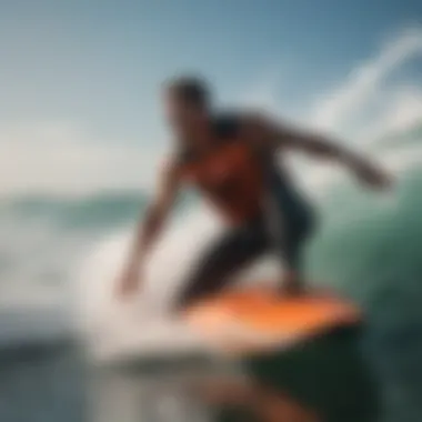 Surfers wearing life vests in action