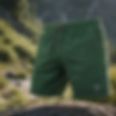 Stylish green fleece shorts on a mountain trail