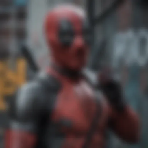 A vibrant Deadpool t-shirt showcased against a graffiti backdrop.