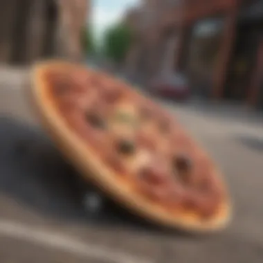 An artistic representation of pizza and skateboarding fusion