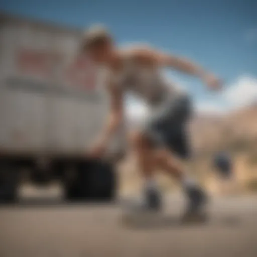 Dynamic skater performing tricks in cargo shorts