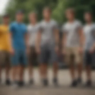 Group of skaters in different styles of cargo shorts