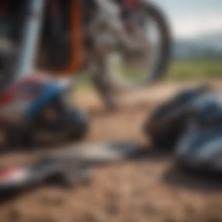 Close-up of motocross gear laid out in preparation for a ride