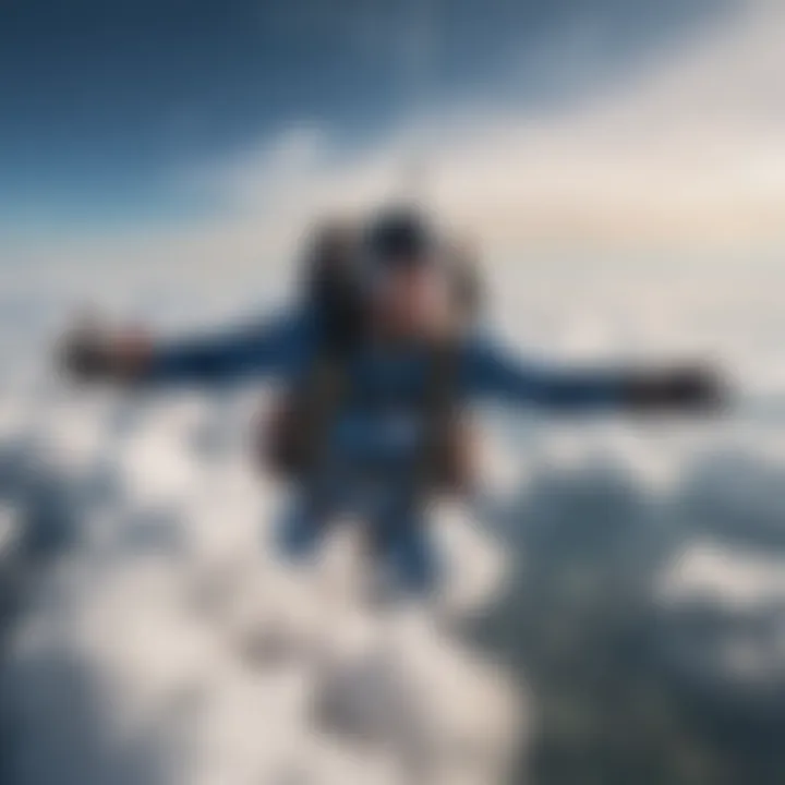 An adrenaline-pumping moment of a skydiver soaring through the clouds