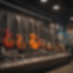 A vibrant storefront showcasing a variety of musical instruments in Lewisville