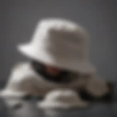 An artistic arrangement of different bucket hats, emphasizing the design variations and material choices.