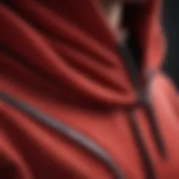 Close-up view of the red baja hoodie fabric showcasing texture and quality