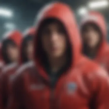 Athletes Embracing the Red Champion Hoodie A group of athletes wearing the red Champion hoodie during an extreme sports event
