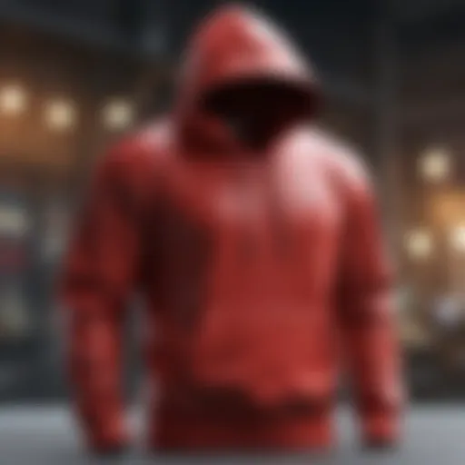 Dynamic display of the red Champion hoodie showcasing its vibrant color and design