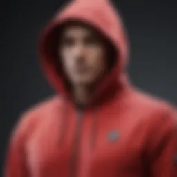 A striking red Champion hoodie zip up displayed on a minimalist background