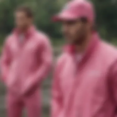 Embracing Pink in Casual Settings An outdoor setting featuring individuals wearing pink outfits.