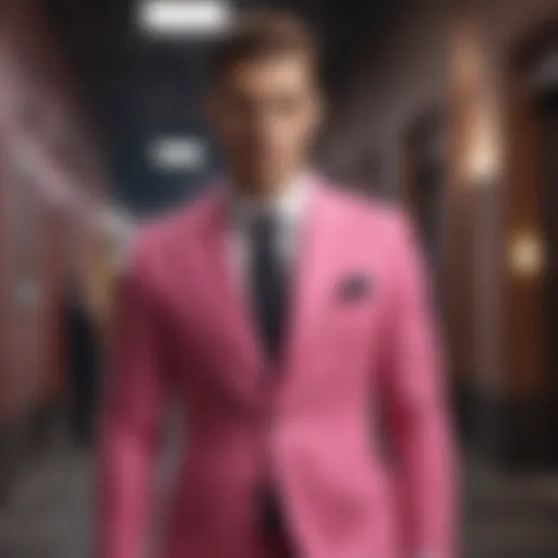 A tailored suit in vibrant pink, showcasing modern fashion trends.