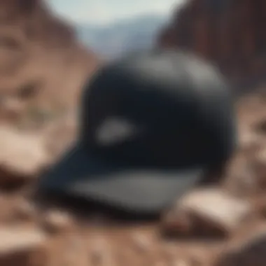 Innovative Design Features Close-up of the innovative design features of the black Nike cap on a rocky terrain