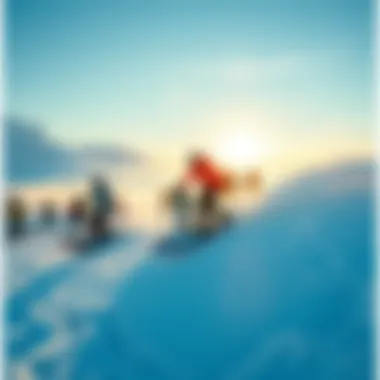 A vibrant community of ski surfers enjoying a sunny day on the slopes