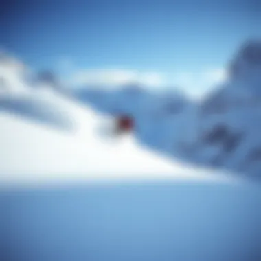 A picturesque mountain backdrop with a surfer carving through fresh powder snow