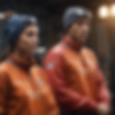 Extreme athletes wearing matching sweatshirts during a competition