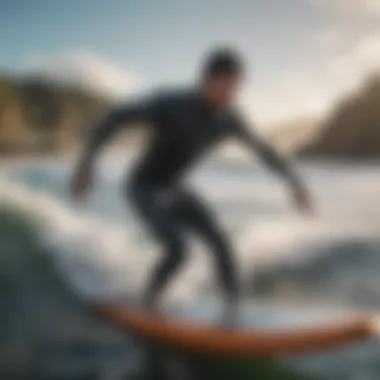 A surfer catching a wave while wearing a beanie for warmth