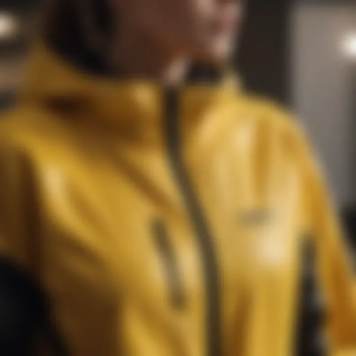 Close-up of the yellow windbreaker showcasing its high-quality material and intricate details