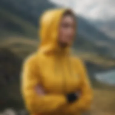 Stylish individual wearing a yellow windbreaker against a scenic backdrop, embodying personal expression