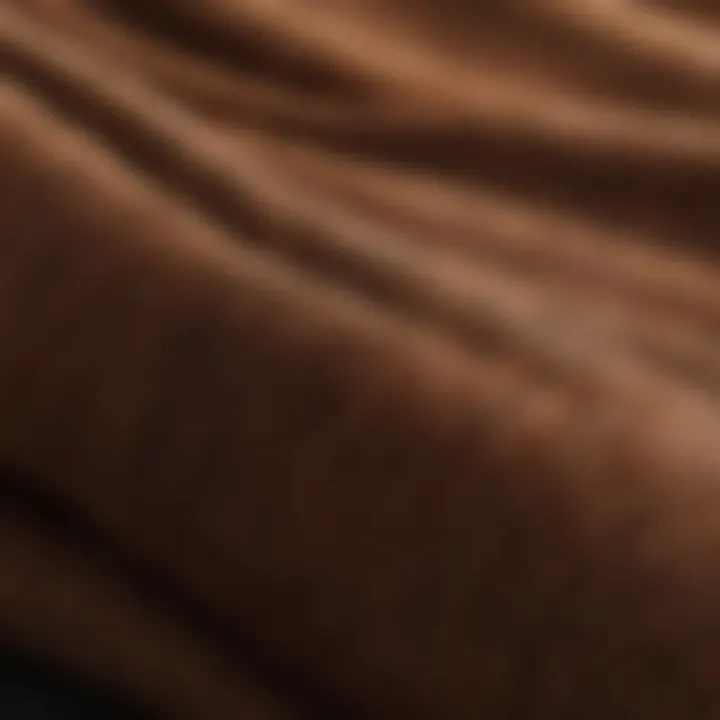 Close-up of different fabric materials used in brown sweaters.