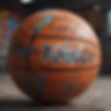 Youth Culture in Basketball A close-up shot of a basketball with vibrant graffiti art, symbolizing youth culture.