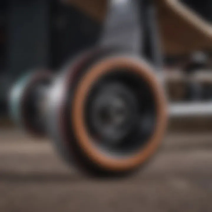 Close-up of longboard wheels highlighting materials and durability