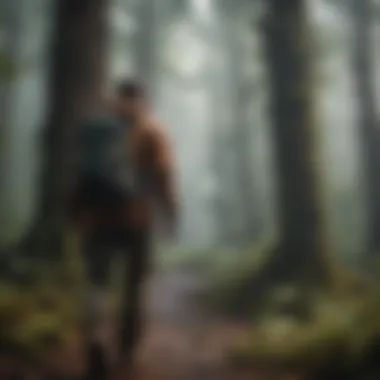 Exploring Ancient Rainforests A hiker navigating through ancient rainforests