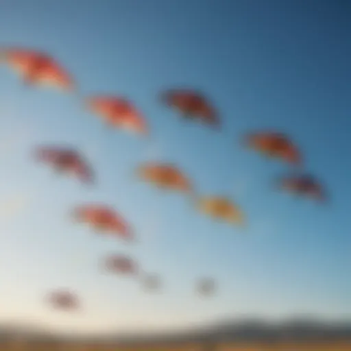 A vibrant display of traditional kites soaring in a clear blue sky