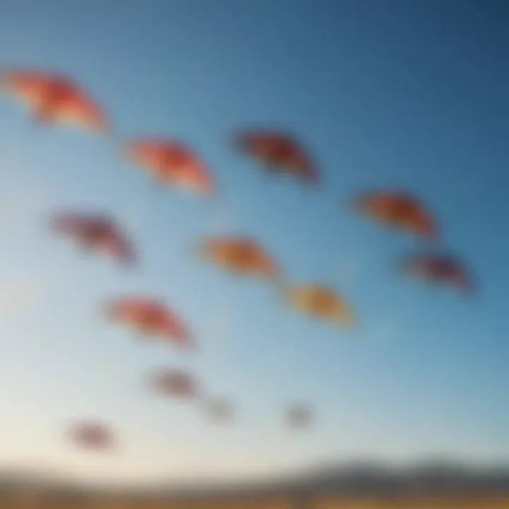 A vibrant display of traditional kites soaring in a clear blue sky