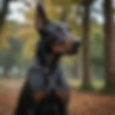 Majestic Black Doberman in Natural Setting Black Doberman standing proudly in a park